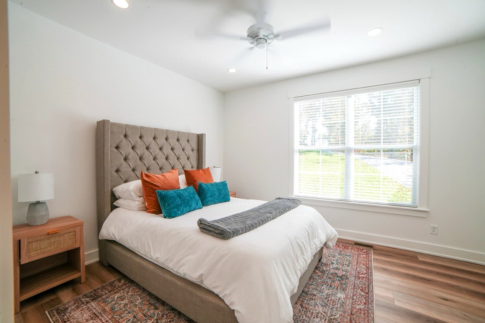 Queen · main floor (hall bath) — Queen bed, shares hall bath